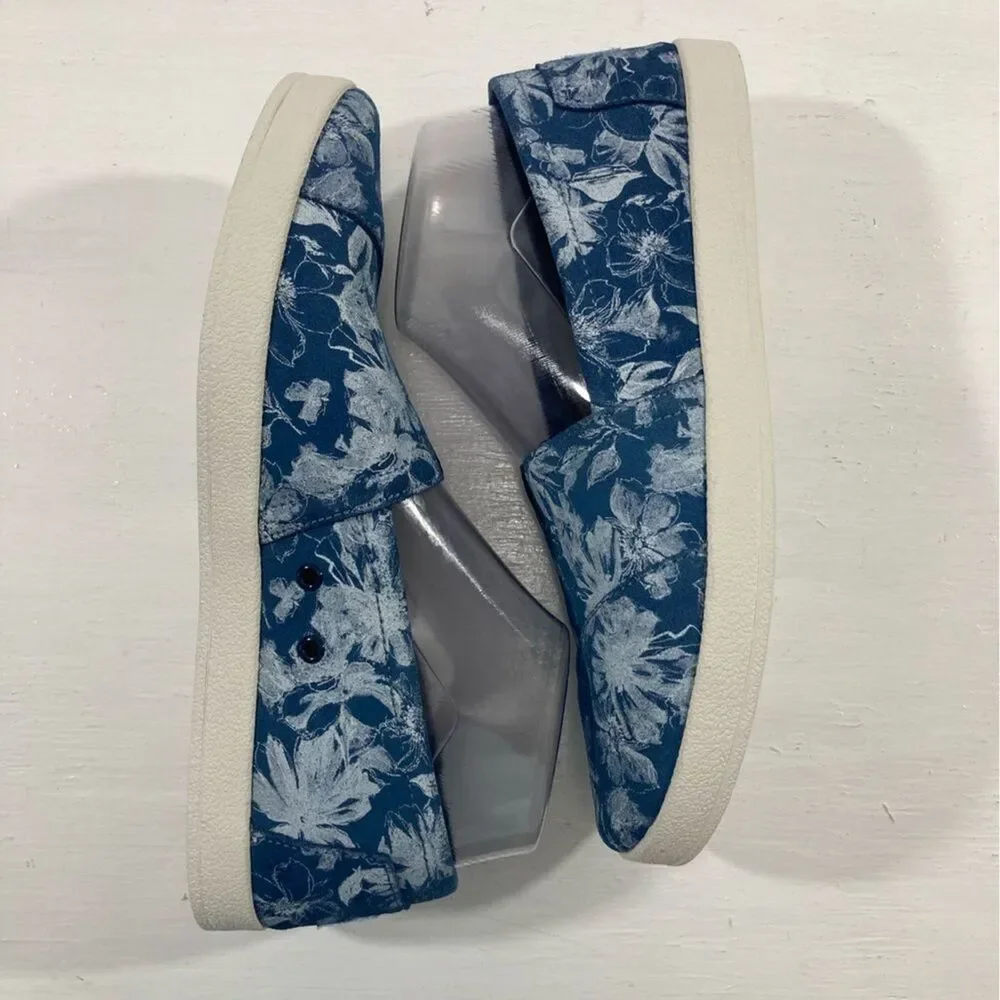 TOMS Avalon Slip On Sneakers Womens 9 Blue Suede Floral Print Casual Comfort